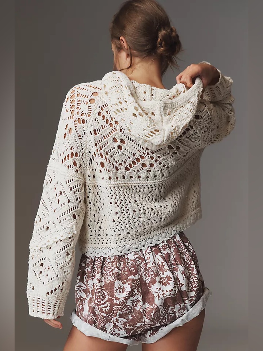 By Anthropologie Boxy Crochet Hooded Sweater Cream Size Small New Boho Festival - Picture 3 of 11